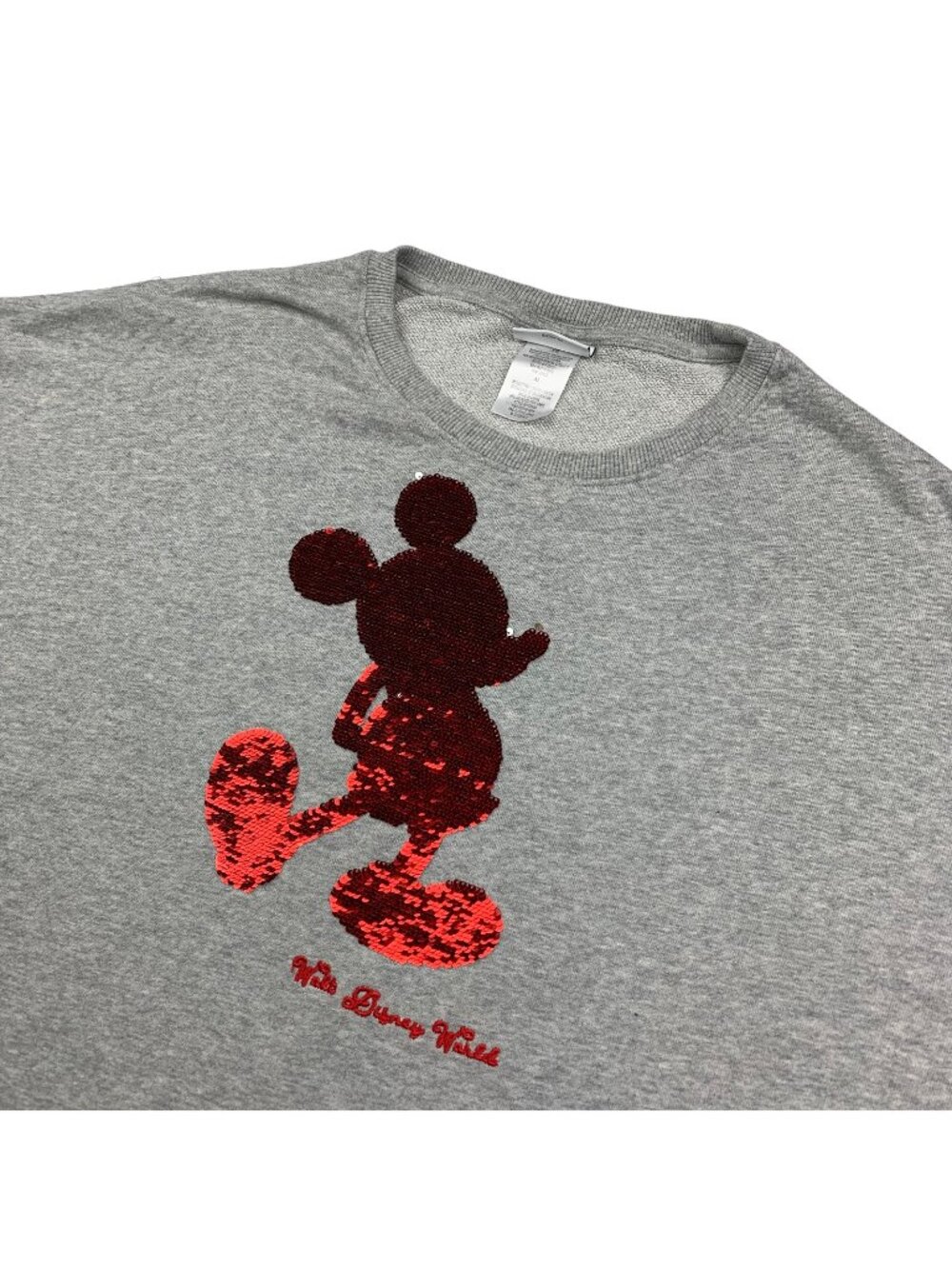 Disney Parks Women's Mickey Mouse Reversible Sequin Cropped Sweatshirt Gray • XL